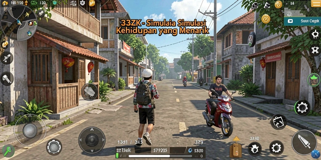 Tampilan gameplay menarik dari 33ZK dengan aktivitas simulasi kehidupan.