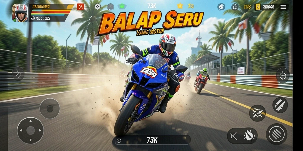 Tampilan gameplay motor balap yang mendebarkan.