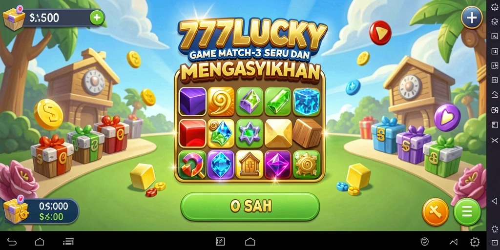 Tampilan gameplay seru dari 777LUCKY dengan level match-3 yang menarik.