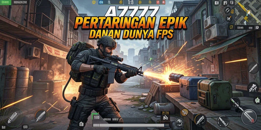 Tampilan gameplay seru A7777 dalam pertempuran FPS.