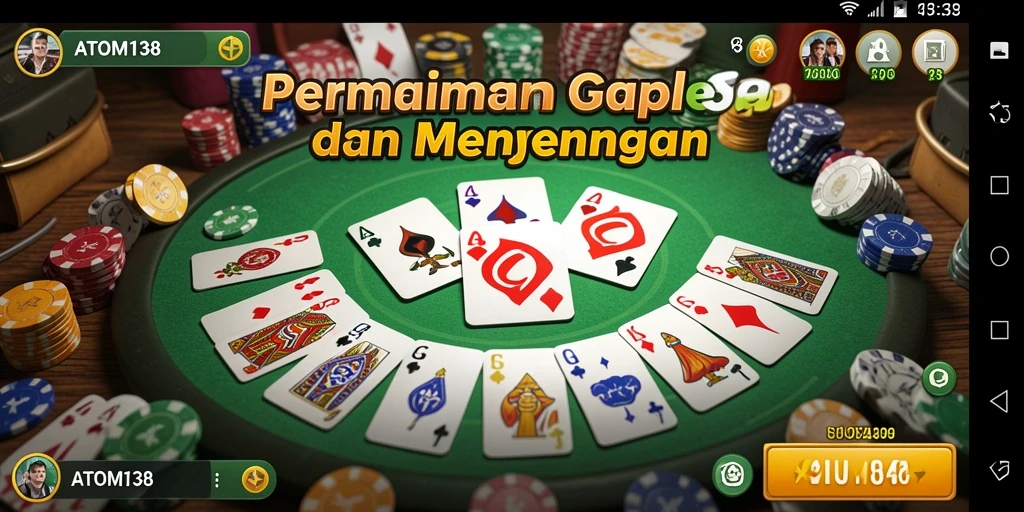 Tampilan gameplay seru ATOM138 dalam permainan Gaple.
