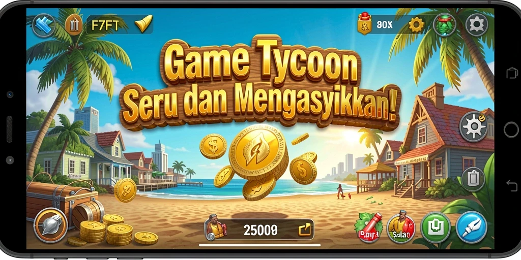 Tampilan gameplay menegangkan dari F7F7 yang menggambarkan pembangunan bisnis Tycoon.