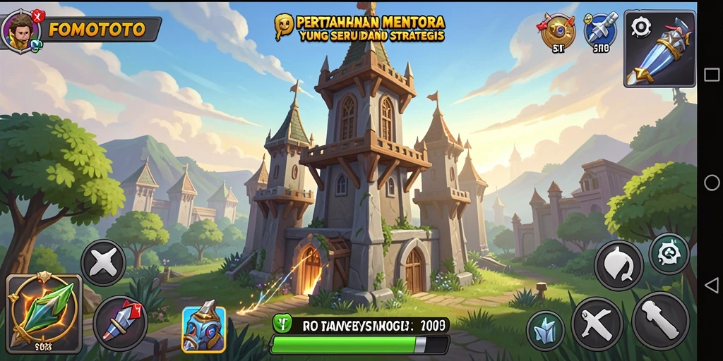 Tampilan menara pertahanan dalam FOMOTOTO dengan serangan mendebarkan.