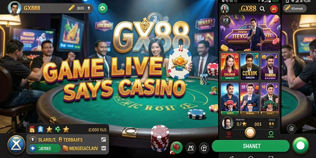 Screenshot gameplay GX88 menampilkan dealer langsung dalam aksi di Live Casino.
