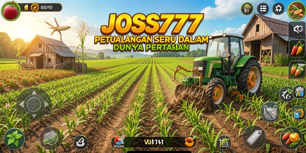 Screenshot gameplay JOSS777 menunjukkan petualangan seru di dunia pertanian.