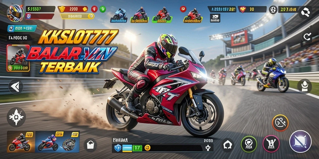 Gameplay KKSLOT777 menampilkan balapan motor yang seru dan menantang.
