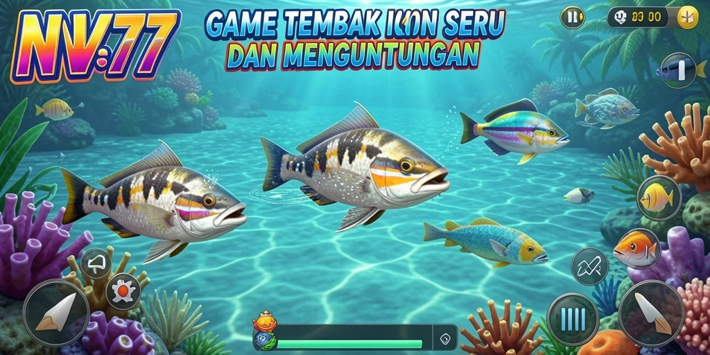 Menampilkan aksi seru dalam gameplay Tembak Ikan NV77.