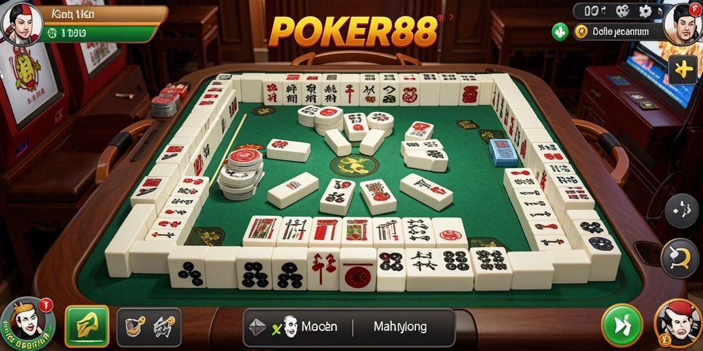 Screenshot utama POKER88 menunjukkan keseruan permainan Mahjong yang interaktif.