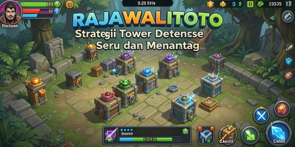 Tangkapan layar gameplay RAJAWALITOTO yang menampilkan menara dan musuh.