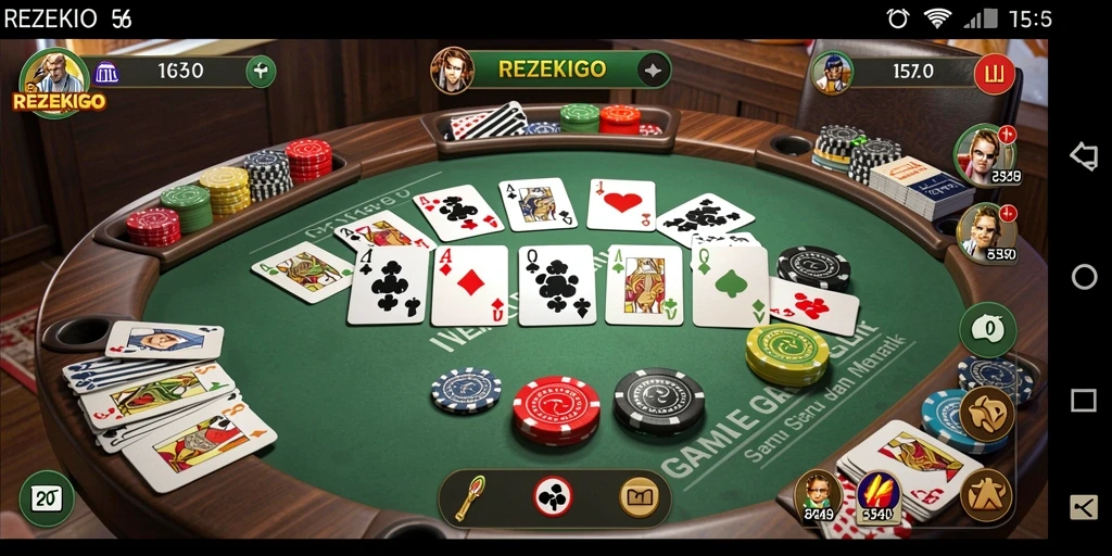 Tampilan gameplay seru dalam REZEKIGO yang menampilkan kartu Gaple.